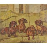 * Biegel (Peter, 1913-1987). Four Dachshunds, 1964, oil on canvas, signed and dated ‘64 lower