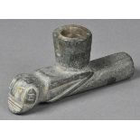 * Pipe. Early Native American Indian stone effigy pipe, carved as a human with manuscript label