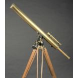 * Telescope. A 3-inch brass refracting telescope b J.H. Steward, London, signed on the back plate,