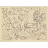 * Birch (Samuel John Lamorna, 1869-1955). Cornish Cove, 1920, pencil on paper, signed and dated 11.