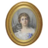 * English School. Portrait of Marie Miles, 1900, pastel, oval head & shoulders portrait of a young