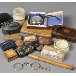 * Snuff Boxes. A collection of boxes including a treen box made from the wreck of the Royal George
