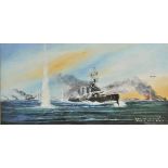 * First World War. HMS Lion in Action, Dogger Bank, Jan 24th [19]15, by J.G. Glendinning, oil on