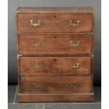 * Campaign Chest. A 19th-century oak chest, with brass bound corners, four drawers and brass