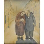 * Continental School. Elderly couple in the Shtetl, 1936, pencil and watercolour on paper, signed