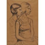 * Hall (Clifford, 1904-1973). Study of a Young Girl, 1927, charcoal on orange paper, heightened