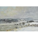 * Burman (John Reginald, 1936-). First Snow River Orwell, oil on board, snowy river landscape with