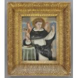 * Glass painting. Saint Vincent Ferrer, mid 19th century, reverse painting on glass, showing a