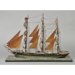 * Model Ship. A Victorian model of the sailing ship Irex, the waterline model with three masts,