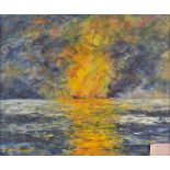 * Barrett (Elsie M., 20th century). Fire at Sea, oil on board, signed lower left, additionally