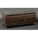 * Trunk. A Continental dome top trunk in the 18th-century style, covered in leather with brass