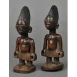 * Nigeria. A pair of Yoruba tribe Ere Ibeji twins, well carved with carved raised headdresses and