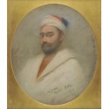 * Cook (Theodore, active 1881-1894). Self Portrait on Oriental garb, November 1889, oval pastel on