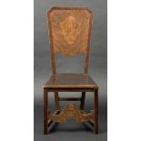 * Chair. A Venetian inlaid walnut chair, probably early 19th century, the high tapered back with