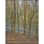 * Ehlers (Ernest Herman, 1858-1943). Bluebell Wood, oil on board, signed lower right, 50 x 38.5cm (