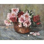 * English School. Still life of paeonies, early 20th century, oil on canvas, showing pink paeonies