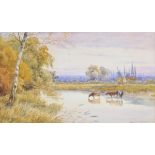 * Broad (Sydney M., late 19th-early 20th century). River landscape with cows watering, watercolour,