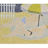 * French School. The Sunbathers, 20th century, watercolour and gouache on paper, signed lower