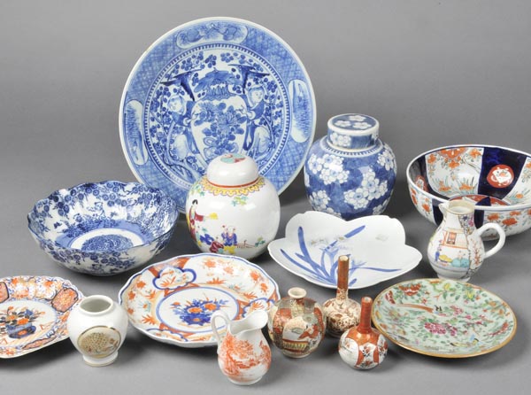 * Oriental Ceramics. A collection of ceramics, including a late 19th-century Chinese blue and white