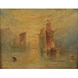 * Dawson (Henry, 1811-1878). Shipping at Dusk, oil on board, seascape with sailing boats on calm