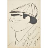 Caruso (Enrico, 1873-1921). Caricature self-portrait in profile, 1909, pen and black ink on paper,