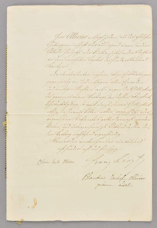 Liszt (Franz, 1811-1886). Signed contract 'Franz Liszt', Weimar, 4 January 1858,  being a