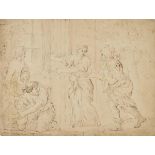 *Italian School. Classical Farmyard Scene, early 19th century, brown ink over pencil on wove