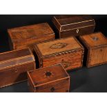 *Tea Caddy. A George III satinwood tea caddy,  of rectangular form, the lid and panel inlaid with