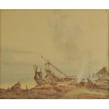 *Ba Thet (U, 1903-1972). Harbour Scene, watercolour on paper, signed lower right, 24 x 29cm (9.5 x