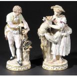 *Meissen. Two 19th-century porcelain figures,  modelled as a young man standing by a tree stump