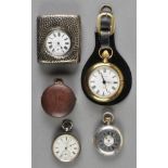 *Pocket Watches & Barometer. A Victorian gilt metal pocket barometer,  the 4.5cm circular silvered