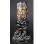 *Jugenstil. A bronze and pottery centrepiece attributed to Fritz Christ,  the substantial bronze