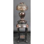 *Japanese Lamp. A Japanese bronze table lamp in the Meiji style,  cast with panels of exotic