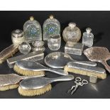 *Mixed Silver. A collection of silver dressing table items,  including two mirrors, five brushes,