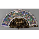 *Fan. A Chinese fan, circa 1900,  with sixteen lacquered staves, hand-painted with figures and