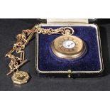 *Pocket watch. An Edwardian 9ct gold half hunter pocket watch,  with blue enamel roman numerals,