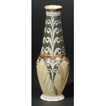 *Martin Brothers. A pottery vase circa 1885,  the elongated neck with ovoid base, blue, green and