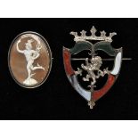 *Brooch. A Victorian Scottish silver pebble brooch,  in the form of a shield with heraldic lion
