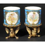 *Sevres. A pair of Sevres-style ormolu mounted porcelain pedestal cups, late 19th century,  each