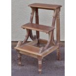 *Library Steps. A pair of modern light mahogany library steps,  with three steps and carved