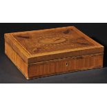*Box. A George III-style satinwood box,  the lid inlaid with a conch shell and walnut oval panels