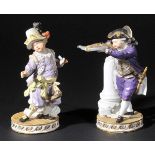 *Meissen. A 19th-century porcelain figure modelled as a boy wearing a plumed hat standing by a