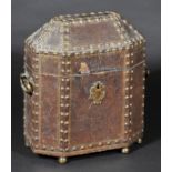 *Box. A 19th-century leather box,  of octagonal form with tooled leather panels and brass nailed