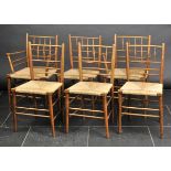 *Arts & Crafts. A set of six early 20th century William Morris beech 'Sussex' chairs,  comprising