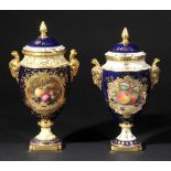 *Coalport. A modern Coalport two-handled pedestal vase and cover,  painted with fruit by Peter