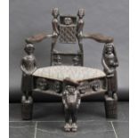 *Folk Art. A Victorian carved oak chair,  carved with figures depicting William Shakespeare's