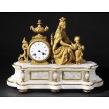 *Clock. A late 19th-century mantel clock,  with white circular enamel dial, black roman numerals