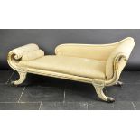 *Sofa. A William IV chaise longue,  painted in a grisaille effect with gold decoration on lion's paw