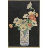 *Thorpe (Hall, 1874-1947). The Chinese Vase, colour woodblock print, showing anemones in a blue