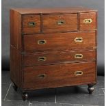 *Campaign Chest. A Victorian brass bound mahogany chest of drawers,  the rectangular top above